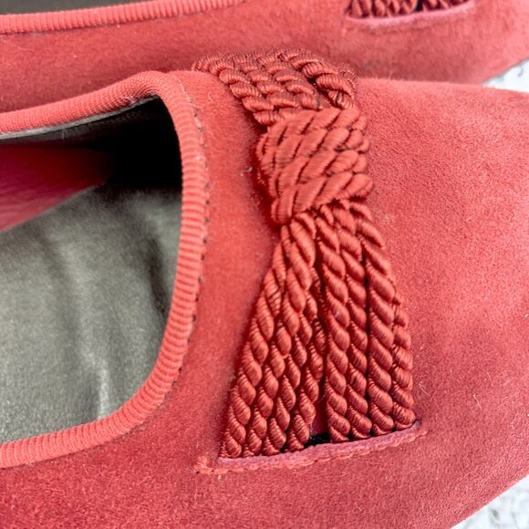 Vintage Unisa Womens Red Suede Flats Slip On Shoes Size 9.5B Roped Bow - Picture 14 of 16